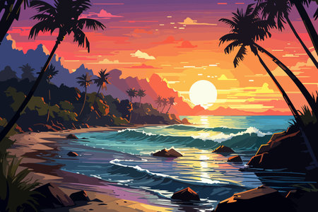 Vector beautiful nature. Beach landscapeのイラスト素材