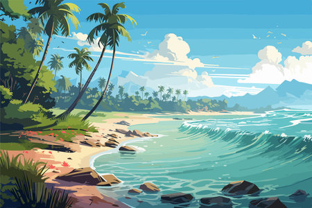Vector beautiful nature. Beach landscapeのイラスト素材