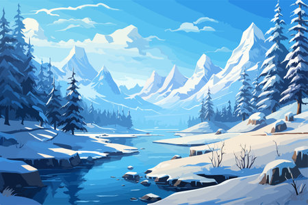 Vector beautiful nature. Winter forest landscapeのイラスト素材