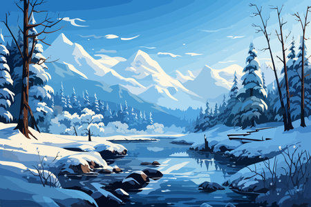 Vector beautiful nature. Winter forest landscapeのイラスト素材