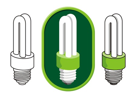 Illustration of a compact fluorescent light bulb icon in three versionsのイラスト素材