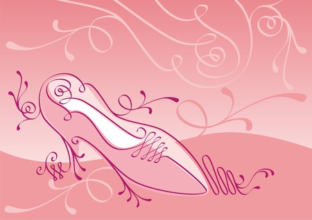 Calligraphic womans shoe in pink background. Great for presentations or a page layoutのイラスト素材