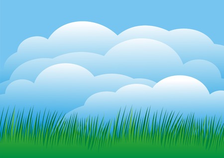 Sky background with green grassのイラスト素材