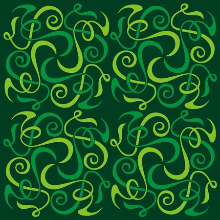 Green decorative image tile with flourishesのイラスト素材