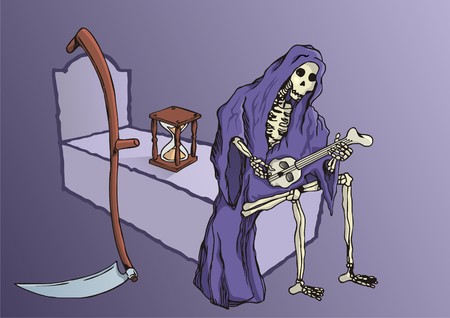 Grim reaper with hourglass and skythe playing musicのイラスト素材