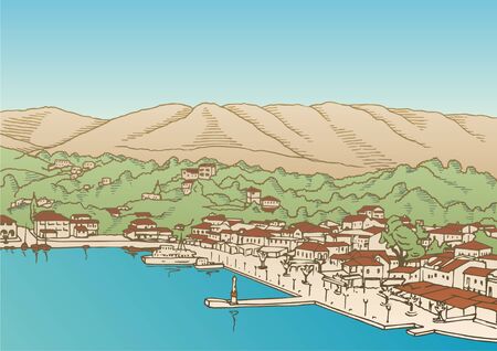 Small Greek village by the seaのイラスト素材
