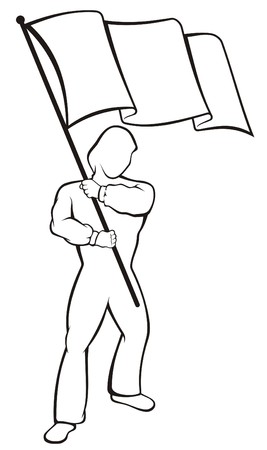 Lineart of young man waving a flagのイラスト素材