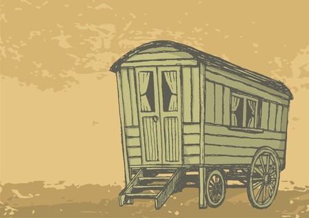 Sketch of gypsy caravan wagon colored in sepia tonesのイラスト素材