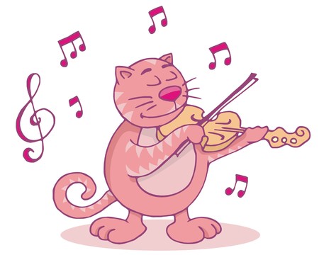 Cat playing the violin funny cartoon illustrationのイラスト素材
