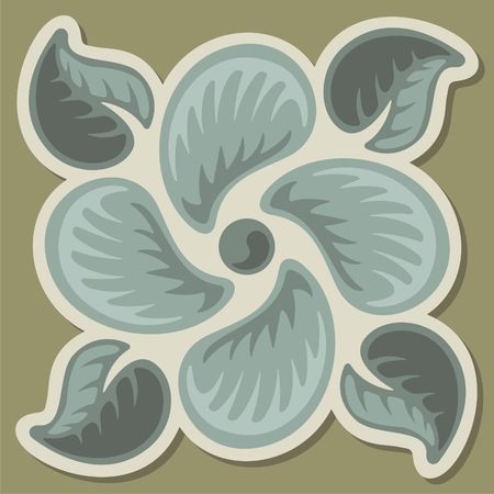 Decorative square tile with stylized flower and leaves.のイラスト素材