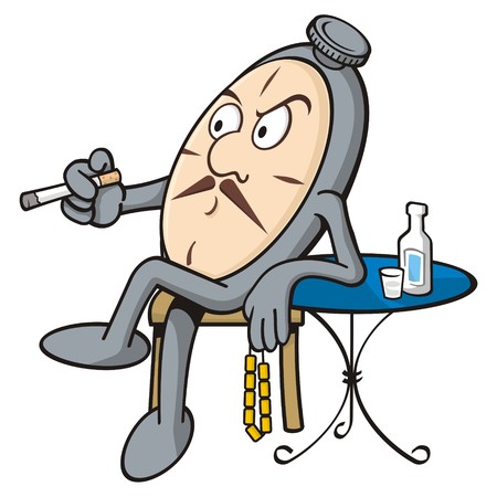 Cartoon of pocket clock relaxing drinking ouzoのイラスト素材