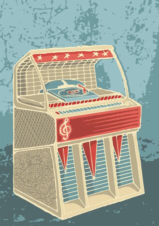 Sketch of retro jukebox on grunge backgroundのイラスト素材