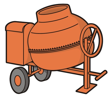 Orange mini concrete mixer with wheels illustration isolated on white background.のイラスト素材