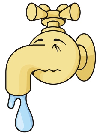 Dripping faucet cartoon illustration simulating human nose on white background.のイラスト素材