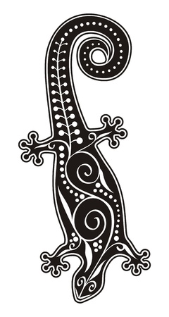 Black paisley shaped lizard decorated with plant motif.のイラスト素材