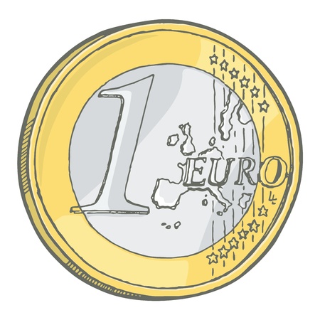 Grunge sketch of one euro coin isolated on white.のイラスト素材