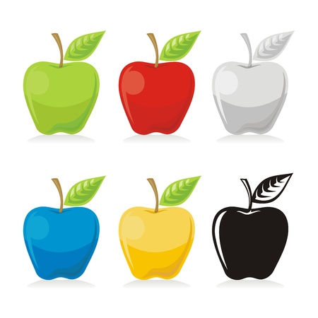 Apple with leaf icon in colored versions isolated on white background.のイラスト素材