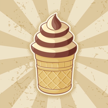 Ice cream cup icon with retro colors on grunge beige background.のイラスト素材