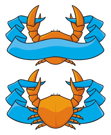 Orange crab icon with blue banner in two versions.のイラスト素材