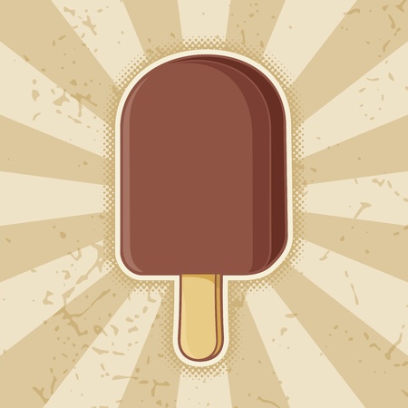 Chocolate ice cream stick icon on beige grunge background.のイラスト素材