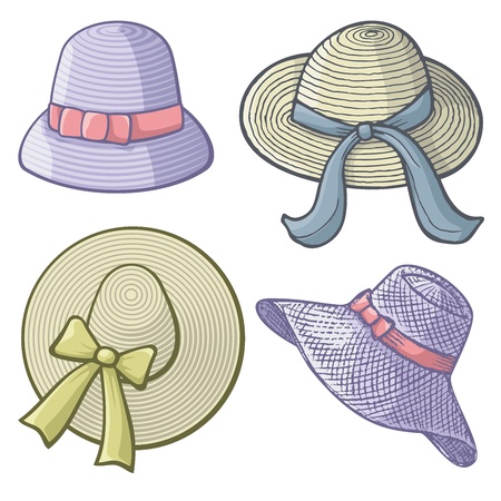 Collection of women's hats isolated on white background.のイラスト素材