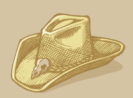 hat sketch with bird scull on beige background.のイラスト素材