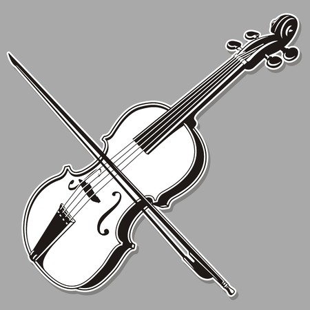 Black and white violin line art, isolated on gray background.のイラスト素材