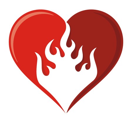 Flame heart icon in two shades of red.のイラスト素材