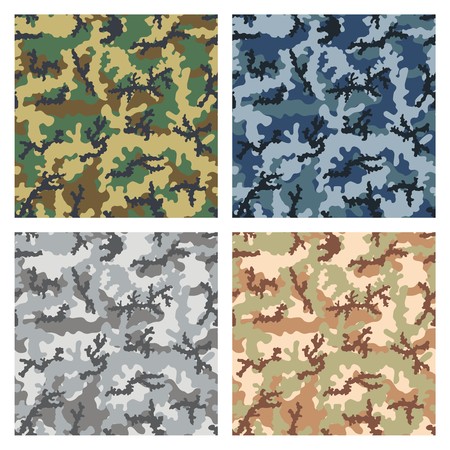 Seamless camouflage pattern background, four color combinations, woodland, urban, navy and desert.のイラスト素材