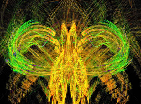 Alien Fire-bird. Abstract beautiful fractal composition on a dark background. Generated by computer.
