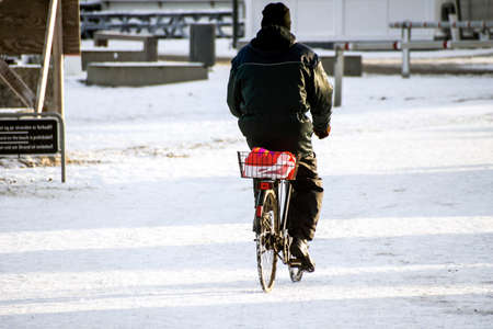 Cyclists in winterの写真素材