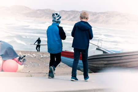 Danish guys on the beachの写真素材