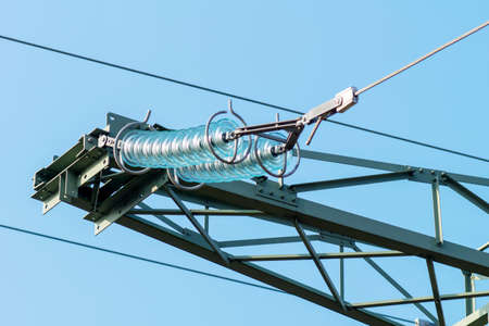 Substation with power lines and insulatorsの写真素材