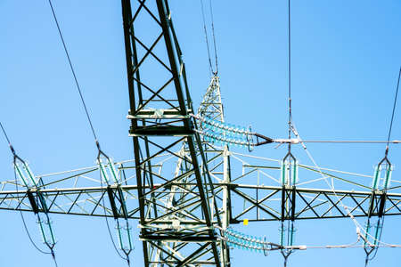 Substation with power lines and insulatorsの写真素材