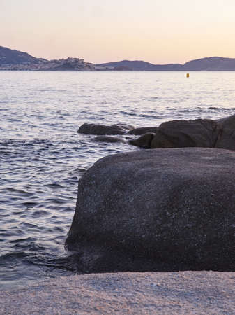 Bizarre rock formations at the coast of Corsica in Lumio near Calviの写真素材