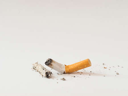 cigarette butt on white background extra spaceの写真素材