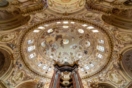 Vicoforte, Cuneo, Piedmont, Italy - October 13, 2021: indoor of Sanctuary of the Nativity of Mary with largest elliptical dome in the world with the largest single themed fresco in the worldのeditorial素材