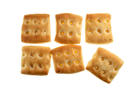 baked Genoese focaccia - single portion square loaves- bread of sourdough - isolated on white in top viewの写真素材