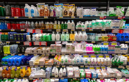 Fossano, Italy - November 25, 2021: hand soap, neutral detergents, intimate cleanser, bubble bath...