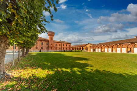 Pollenzo, Bra, Piedmont, Italy - October 12, 2021: Building and park of University of Gastronomic Sciences in the ancient castle of King Vittorio Emanuele II of Savoiaのeditorial素材