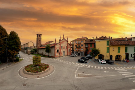 Fossano, Cuneo, Italy - September 03, 2022: piazza Luigi Bima with the ancient church of Santa Maria...