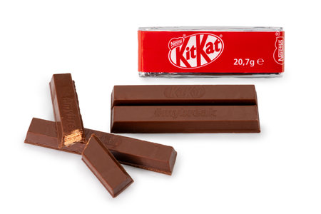 Turin, Italy - October 15, 2022: Kit Kat Nestle chocolate covered wafer bar created by Rowntree...