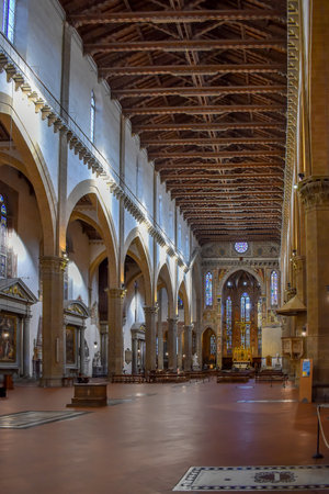 Florence, Italy - November 25, 2023 : Interior view of the Basilica of Santa Croceのeditorial素材