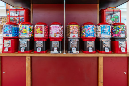 Candy and gum ball dispensers of various flavors and brands
