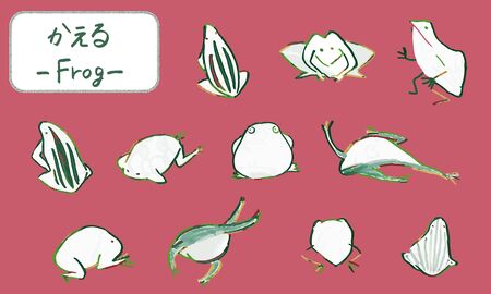 Hand drawn Japanese traditional cute animal illustrations written with a brushのイラスト素材