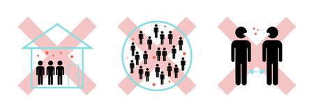3 dense, sealed space, dense space, close space, close space image diagram to avoid prevention of spread of coronavirus infectionのイラスト素材