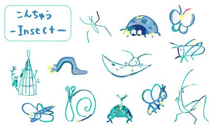 Hand drawn Japanese traditional cute insect illustrations written with a brushの写真素材