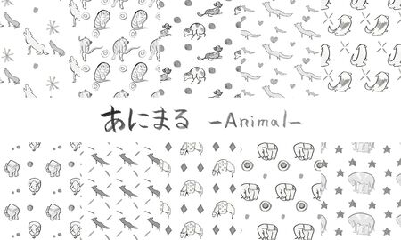 
Collection of Japanese traditional animal illustration wallpaper patterns drawn by handの写真素材