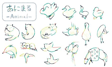 Hand drawn Japanese traditional cute animal illustrations written with a brushの写真素材