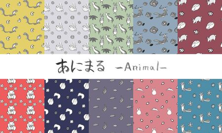 
Collection of Japanese traditional animal illustration wallpaper patterns drawn by handの写真素材